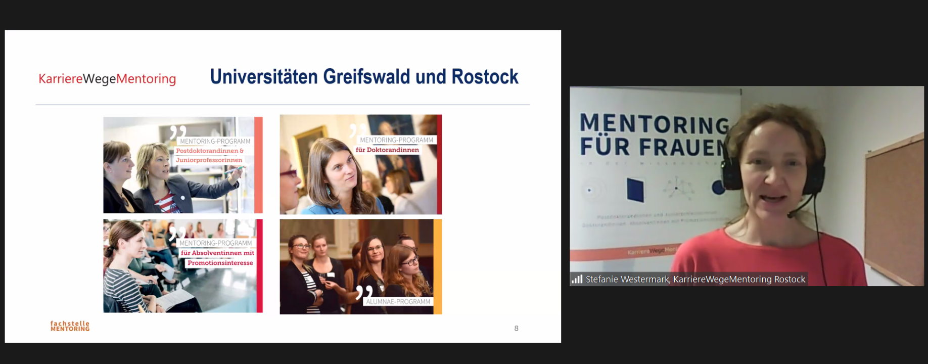 Bild aus dem Vortrag: Folie von Karriere Wege Mentoring von den Universitäten Greifswald und Rostock mit Stefanie Westermark